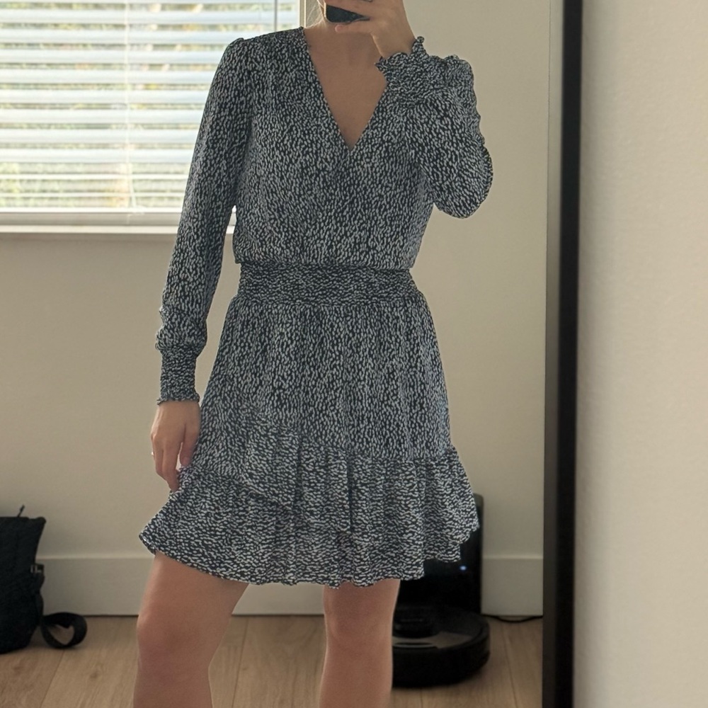Michael Kors Navy and White Long Sleeve Dress